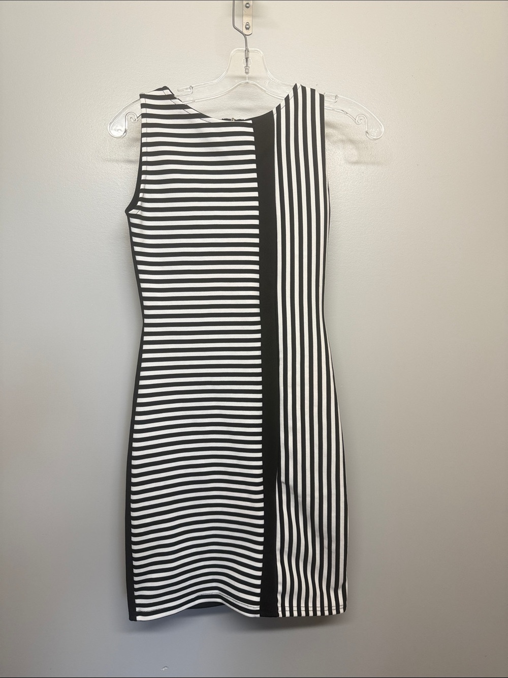 Suzy Shier Black and White Striped Bodycon Column Dress